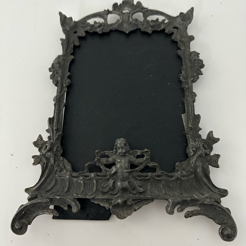Antique Ornate Cherub Black Metal Picture Frame